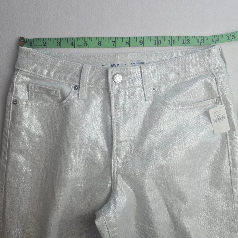 Old Navy -1336 NWT High-Waisted Silver Shine OG Loose Jeans Womens OG Size‎ 2